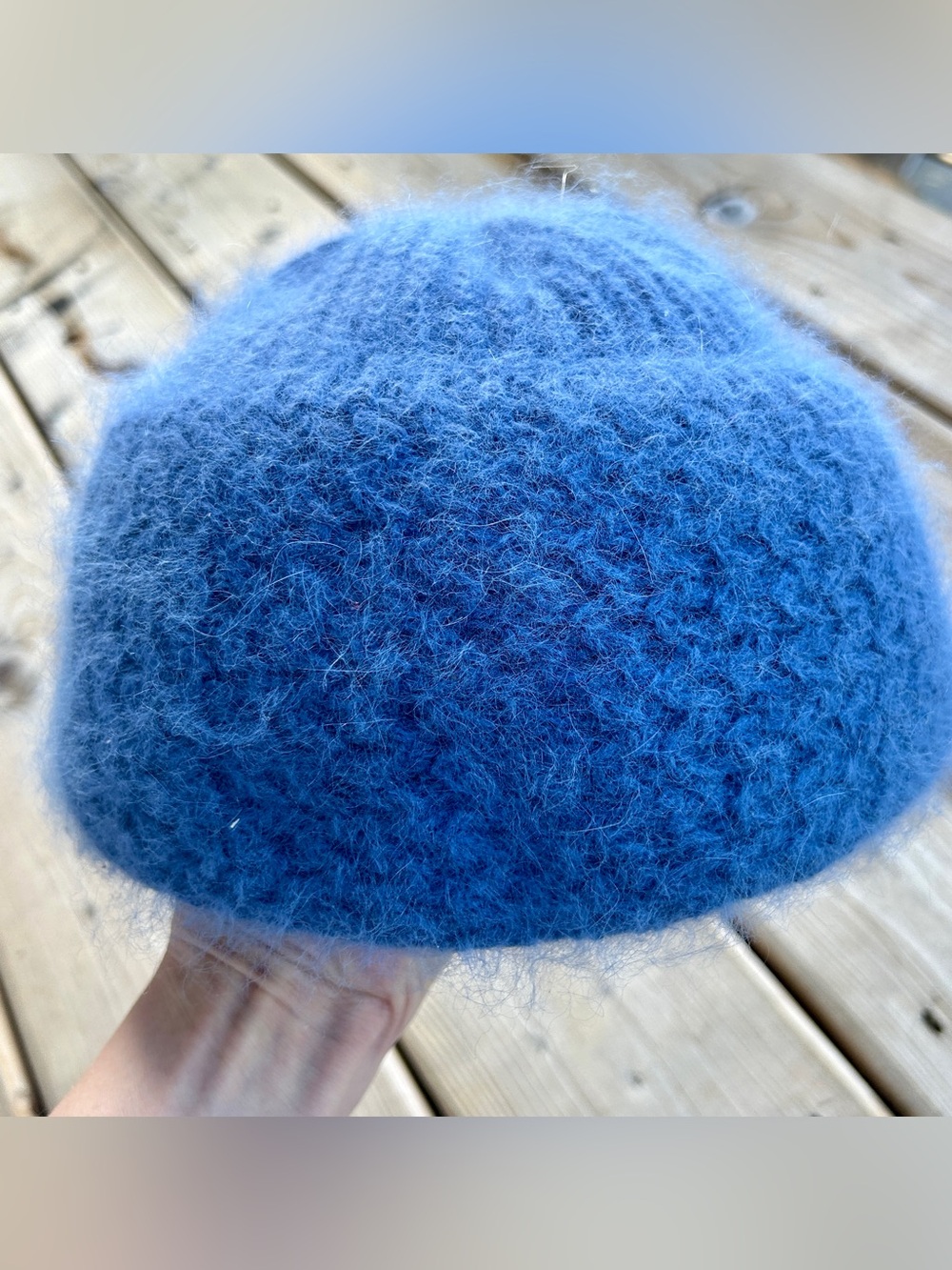 Vintage Italian Angora Rabbit Fur Hat in Blue • Luxuriously Soft • Women’s OS